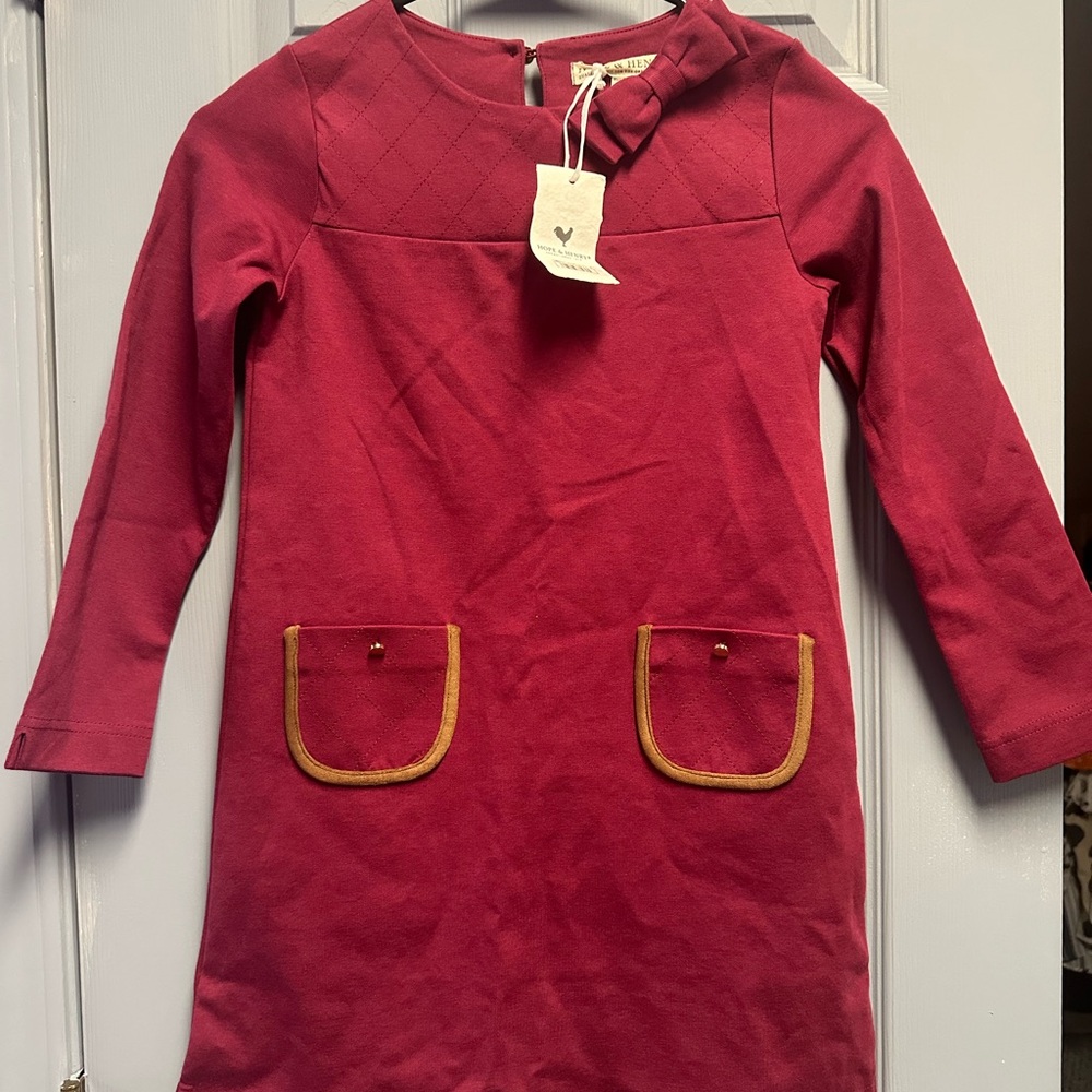 Hope & Henry Stylish Kids Dress in Red with Brown Accents